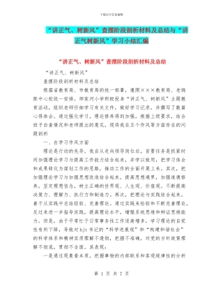 “讲正气、树新风”查摆阶段剖析材料及总结与“讲正气树新风”学习小结汇编