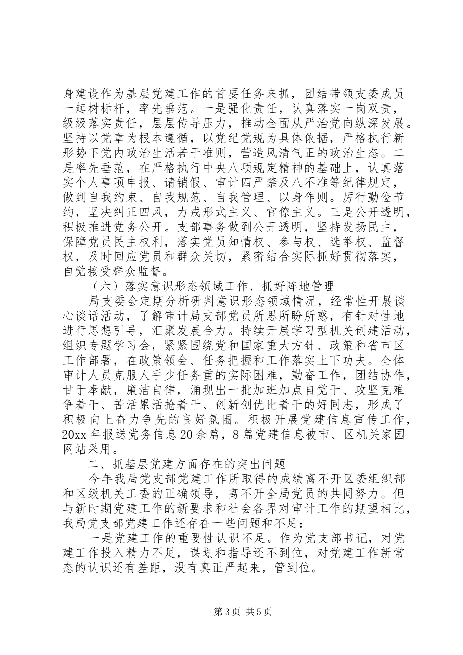 审计局党支部书记20XX年抓基层党建工作述职报告_第3页