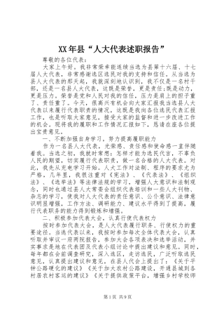 XX年县“人大代表述职报告”