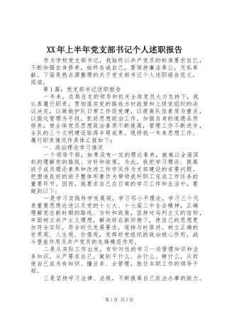 XX年上半年党支部书记个人述职报告