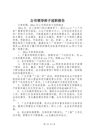 公司领导班子述职报告