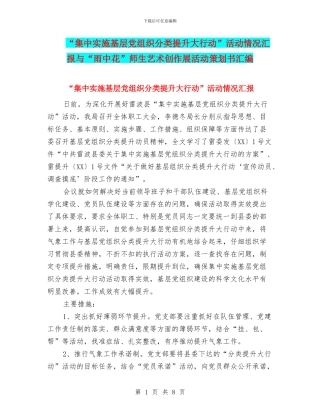 “集中实施基层党组织分类提升大行动”活动情况汇报与“雨中花”师生艺术创作展活动策划书汇编