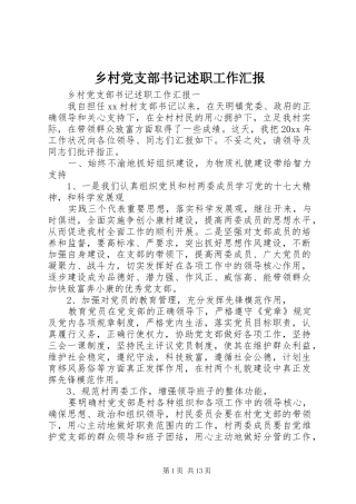 乡村党支部书记述职工作汇报