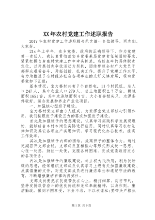 XX年农村党建工作述职报告