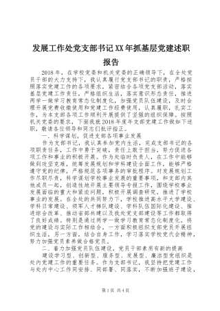 发展工作处党支部书记XX年抓基层党建述职报告
