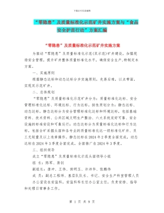 “零隐患”及质量标准化示范矿井实施方案与“食品安全护苗行动”方案汇编