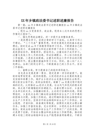 XX年乡镇政法委书记述职述廉报告