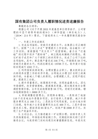 国有集团公司负责人履职情况述责述廉报告