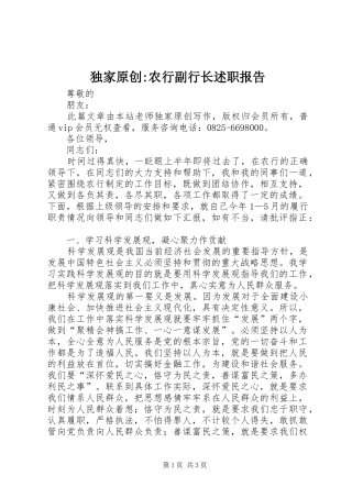 独家原创-农行副行长述职报告