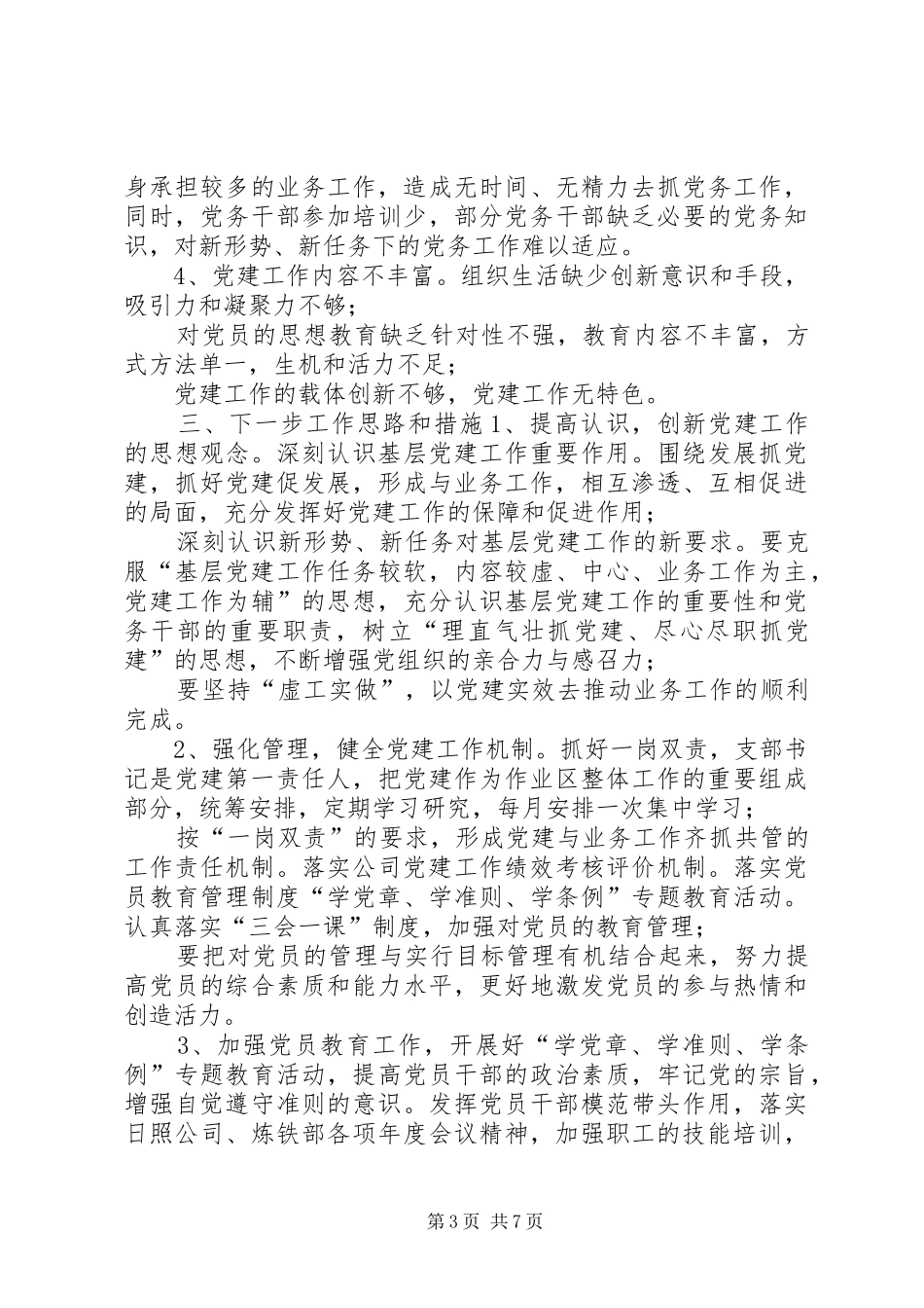 XX年度基层党支部书记工作述职报告_第3页