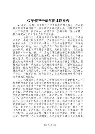 XX年领导干部年度述职报告