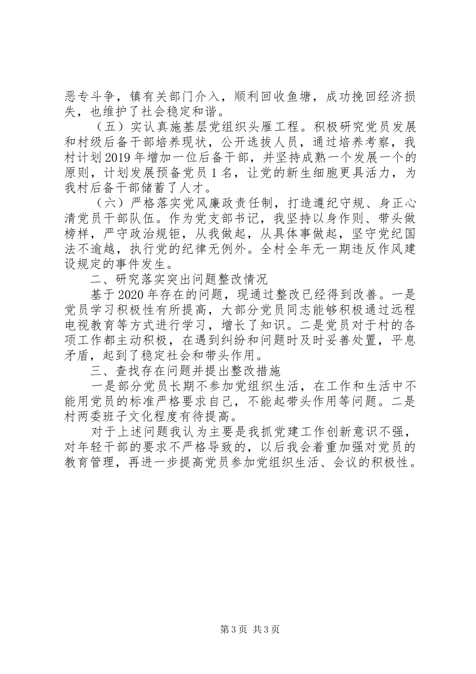 党支部书记XX年度抓基层党建工作述职报告_第3页