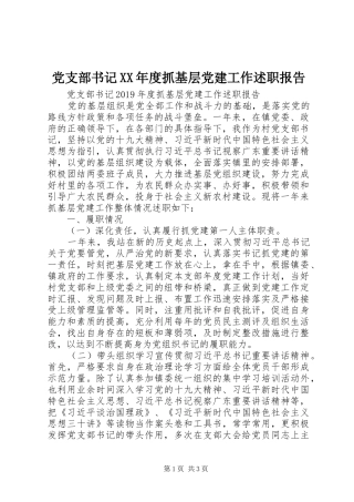 党支部书记XX年度抓基层党建工作述职报告