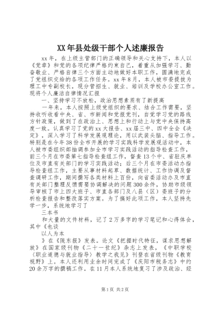 XX年县处级干部个人述廉报告