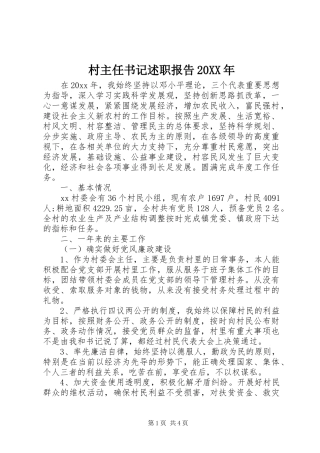 村主任书记述职报告20XX年