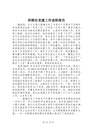 供销社党建工作述职报告