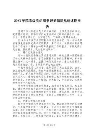 20XX年院系级党组织书记抓基层党建述职报告