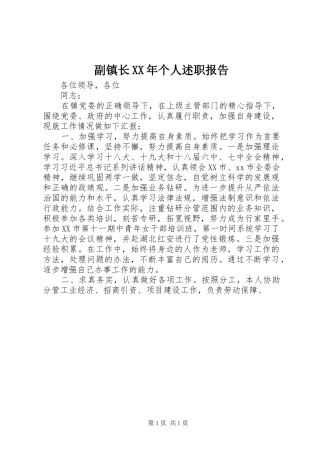 副镇长XX年个人述职报告