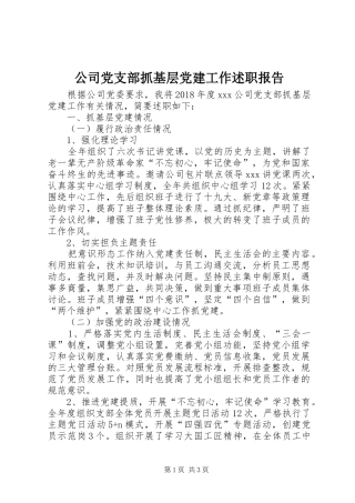 公司党支部抓基层党建工作述职报告