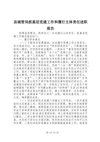 县城管局抓基层党建工作和履行主体责任述职报告