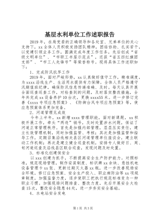 基层水利单位工作述职报告