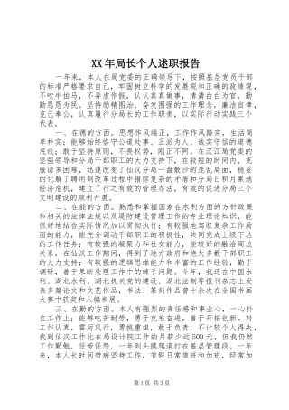 XX年局长个人述职报告