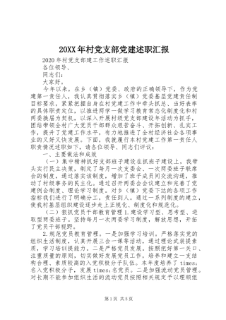 20XX年村党支部党建述职汇报