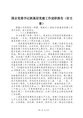 国企党委书记抓基层党建工作述职报告（好文章）