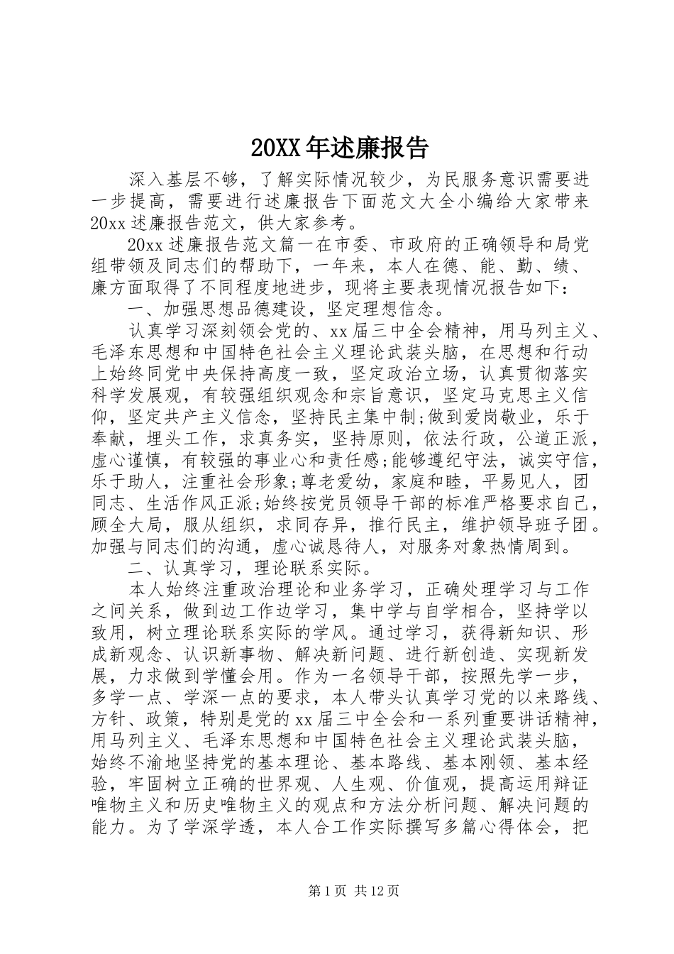 20XX年述廉报告_第1页