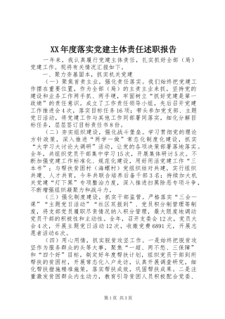 XX年度落实党建主体责任述职报告