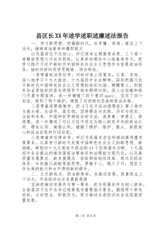 县区长XX年述学述职述廉述法报告