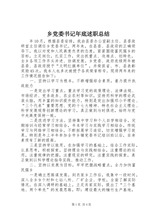 乡党委书记年底述职总结