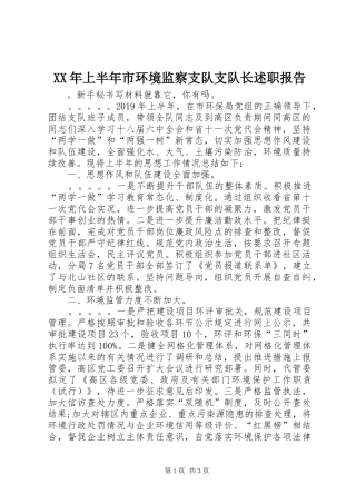 XX年上半年市环境监察支队支队长述职报告
