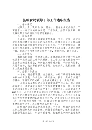 县粮食局领导干部工作述职报告