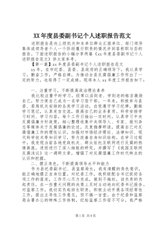 XX年度县委副书记个人述职报告范文