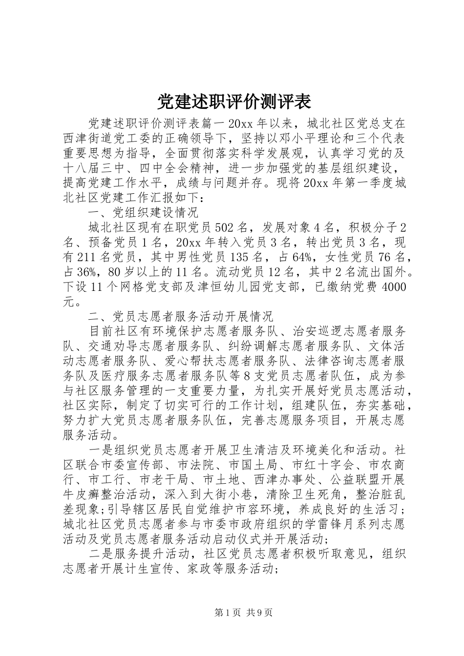 党建述职评价测评表_第1页