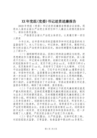 XX年党组(党委)书记述责述廉报告