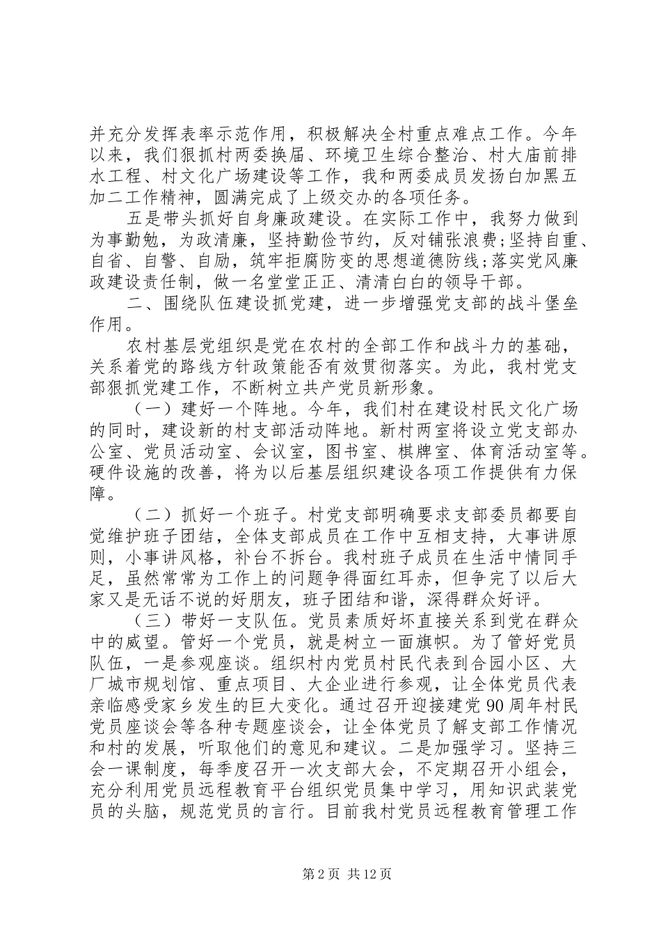 20XX年农村党支部书记党建工作述职报告_第2页