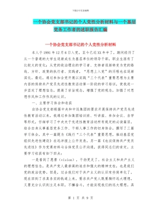 一个协会党支部书记的个人党性分析材料与一个基层党务工作者的述职报告汇编