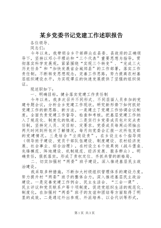 某乡党委书记党建工作述职报告