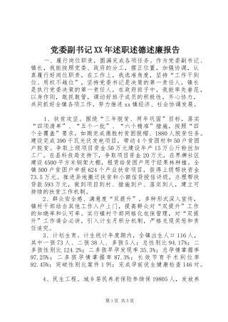 党委副书记XX年述职述德述廉报告