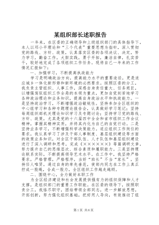 某组织部长述职报告