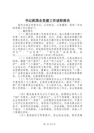 书记抓国企党建工作述职报告