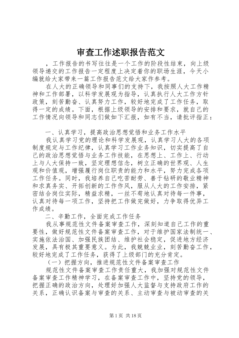 审查工作述职报告范文_第1页