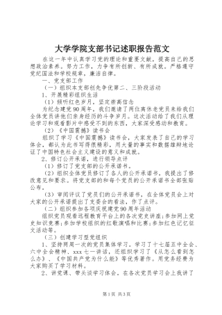 大学学院支部书记述职报告范文