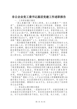 非公企业党工委书记基层党建工作述职报告