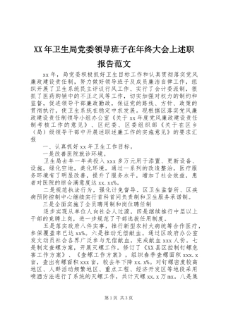 XX年卫生局党委领导班子在年终大会上述职报告范文