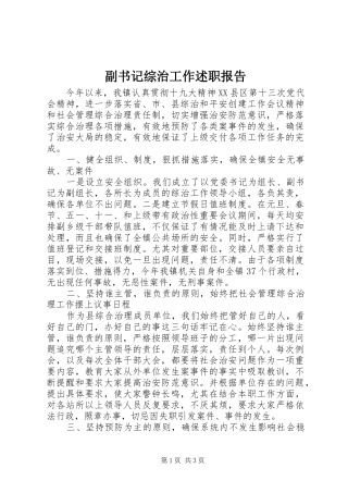 副书记综治工作述职报告