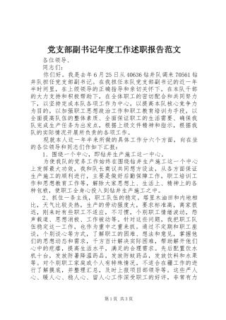 党支部副书记年度工作述职报告范文