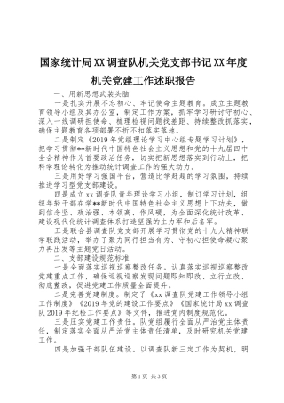 国家统计局XX调查队机关党支部书记XX年度机关党建工作述职报告